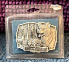 New Vintage 1980s Wolf Belt Buckle Wolves Mountains Trees Century Canada Wolves