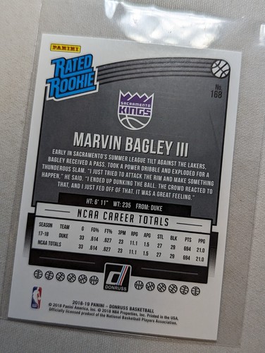 2018-19 DONRUSS MARVIN BAGLEY III RATED ROOKIE - Picture 2 of 2