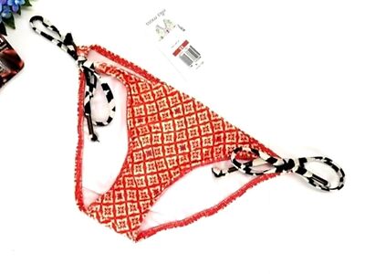 Side Tie Hipster Swim Bottoms, Ella Moss Bikini Bottom, Tile Pattern - Coral XS