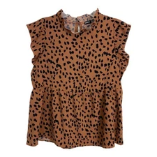Shein Womens Shirt Size Small Born Animal Print Button Sleeveless Peplum Cheetah