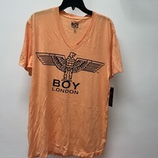 BOY London v neck size xlarge NEW Men's T-shirt light ORANG usa made %100 cotton
