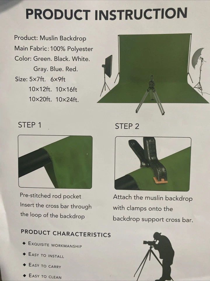 Fondo de telón de fondo de muselina 6 pies x 9 pies para fotografía o TV azul verde Foto 4 de 4