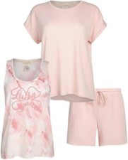 NWT Lucky Brand Women's 3 Piece Drawstring Pajama Set Size M Pink 85 2D223