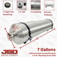 Universal 7 Gallons 8x33 1/4 NPT Aluminum Spun Vertical Round Gas Tank Fuel Tank