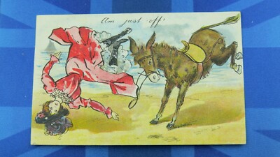 Vintage Comic Postkarte 1910 Meer Strand Esel AM JUST OFF