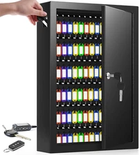 125 Keys Dual Lock Box Wall Mount, Anti-Theft Key Cabinet with Key Hooks, New