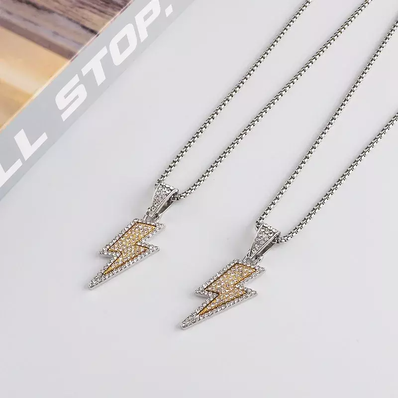 Fashion Jewelry Cubic Ziron Silver & Gold Lightning Bolt Pendant