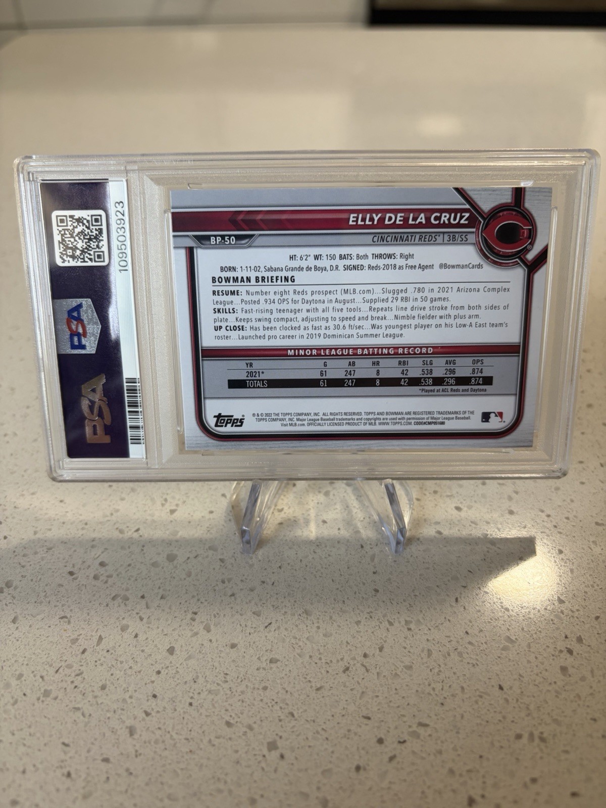2022 Bowman Elly De La Cruz #BP-50 Paper Prospects PSA 10 Cincinnati Reds 🔥 view 2