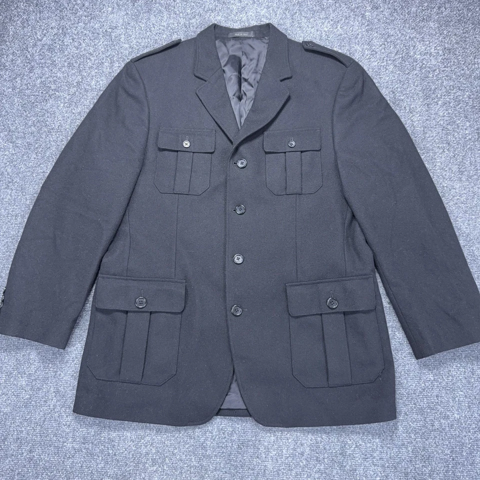 Calvin Klein Jacket Mens 40 R Medium Black Wool Military Style Coat Epaulette - Image 2 of 4