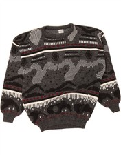 VINTAGE Mens Crew Neck Jumper Sweater Large Grey Fair Isle Acrylic AR02