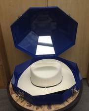 Stetson Stallion Cowboy Hat Western Rodeo white straw wide brim & travel box