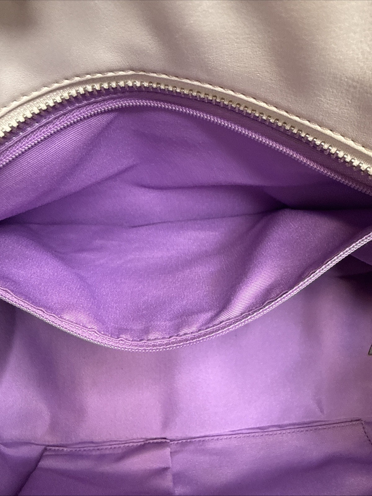 Coach East West Gallery Leather White & Grey Pleated Tote Handbag Purse