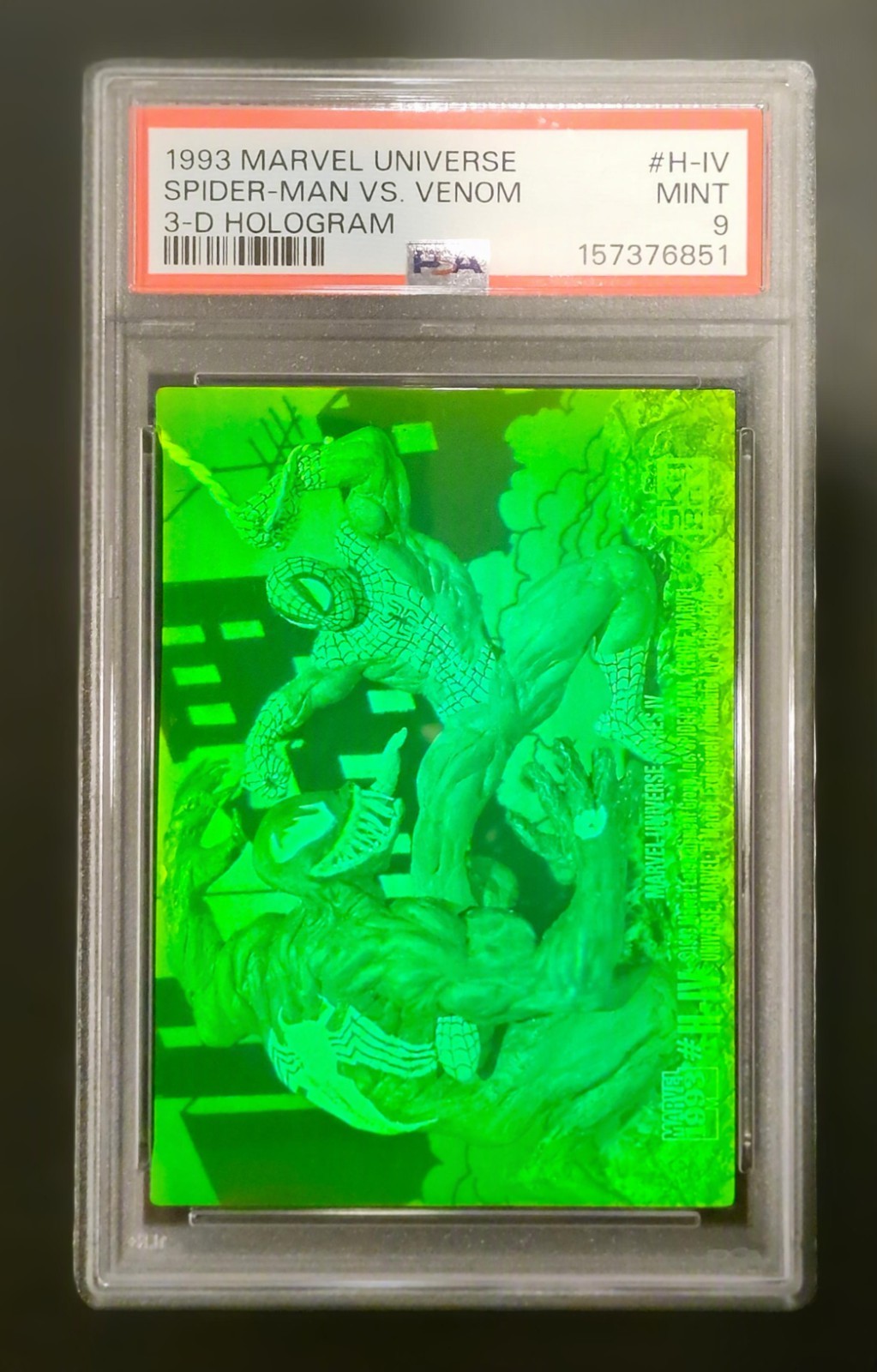 1993 MARVEL UNIVERSE Series IV 3-D HOLOGRAM #H-IV Spider-Man vs Venom PSA 9 view 2