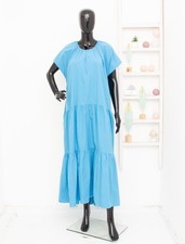 Cos Tiered Maxi Dress Blue Crew Neck Pockets 100% Cotton Oversized Women's 42