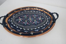 Kleines Tablett -  Serviertablett - Metall  Blau - Blümchen 36 x 24 cm,