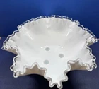 Vtg White Milk Glass Epergne 3 Hole Glass Bowl Base 11.5"x 11.5 No Horns READ