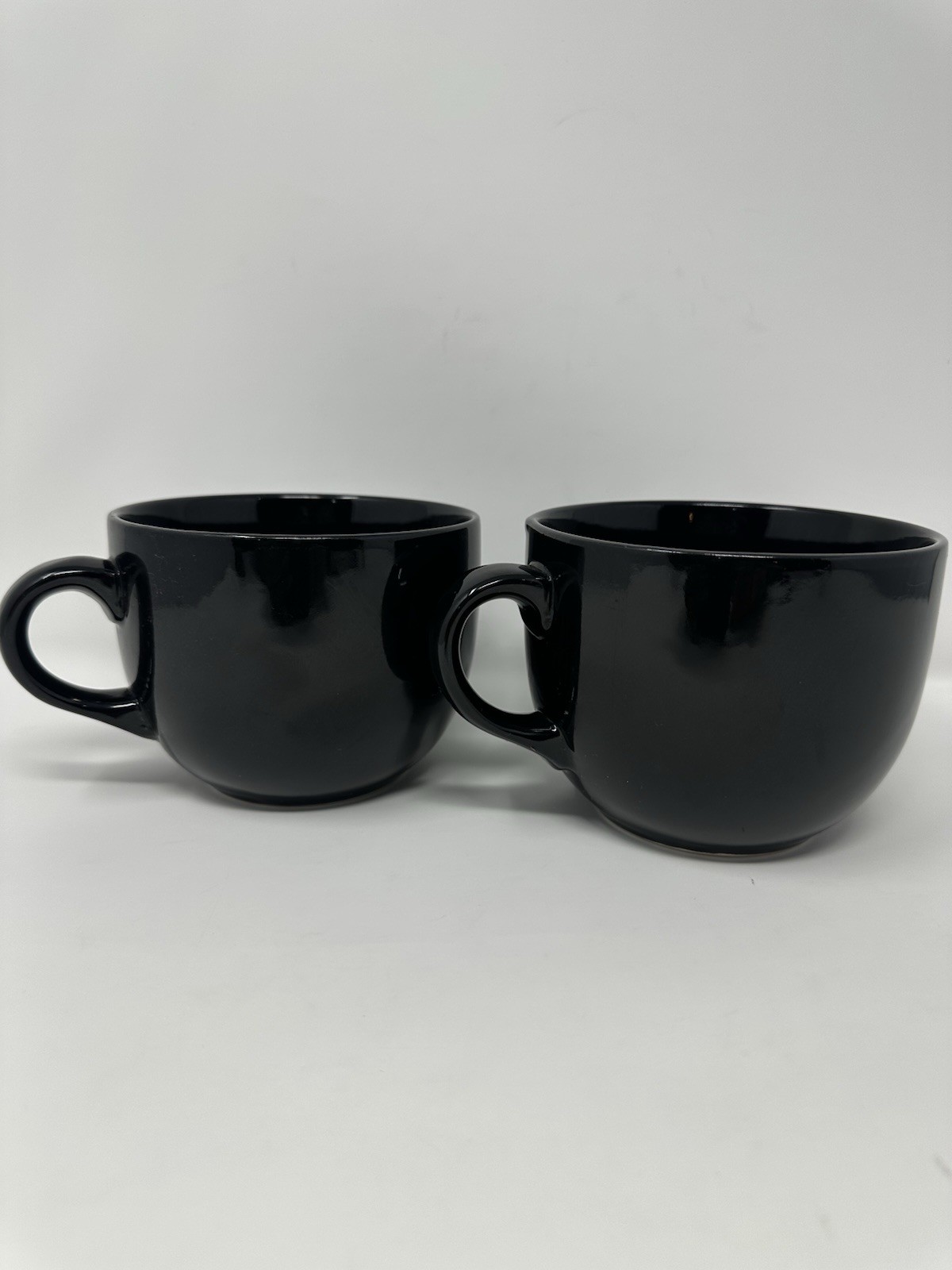 Pier 1 Large O Coffee Tea Mug Cup Soup Bowl Black Stoneware Set Of 2
