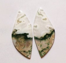 50.70 Cts Natural Moss Agate Drilled Cabochon Match Pair Gemstone 46X20MM 36