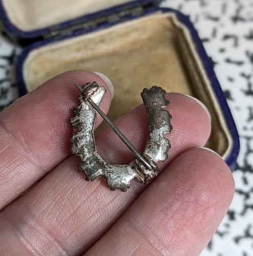 40s 50s Vintage Silver Tone Lucky Horse Shoe Brooch Aurora Borealis Crystals - Picture 3 of 5