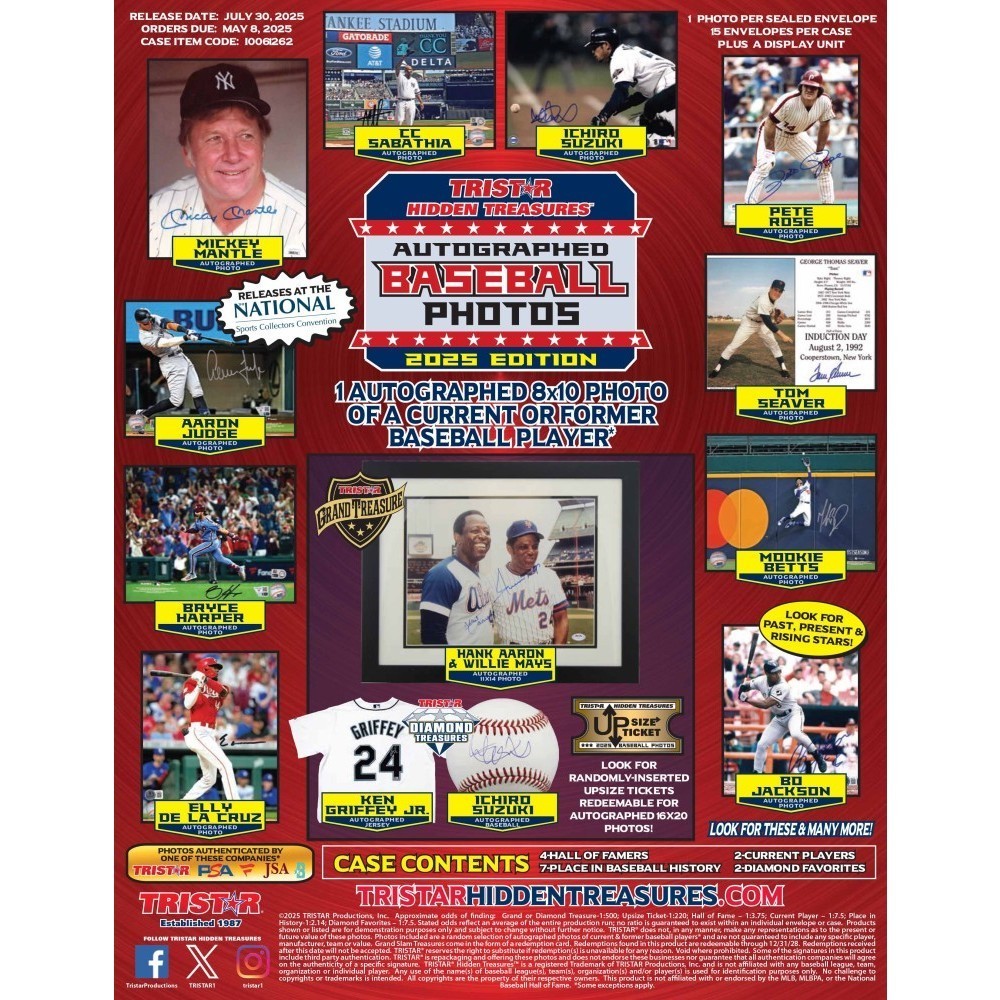 2025 Tristar Hidden Treasures Autographed Baseball Photos 8x10 Brand New