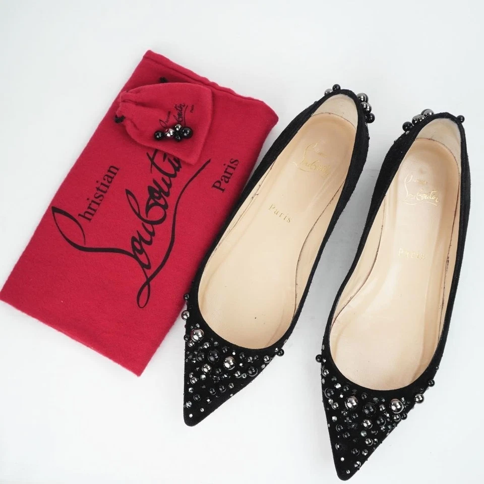 Christian Louboutin zapatos planos de gamuza negros con púas, talla IT 36,5. Foto 2 de 4