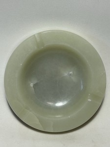 Vintage Jade Green Onyx Heavy Stone Round Ashtray Eximco Athens Greece