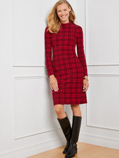 Talbots Windowpane Plaid Mockneck Dress Size S $129 NWT