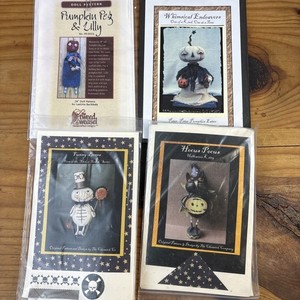 Lot of 4 Primitive Folk Art Fabric Doll Patterns Christmas, Halloween, Cheswick