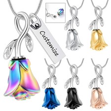 Women Elegant Rose Flower Necklace for Ashes of Loved Jewelry for Ashes Pendant