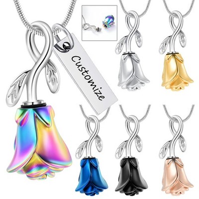 Women Elegant Rose Flower Necklace for Ashes of Loved Jewelry for Ashes Pendant