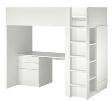 IKEA Smastad White Loft Bed with Desk, Wardrobe, Shelves, Drawers, and Ladder