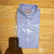 PINK Traveller Classic Men's Blue/White Striped Dress Shirt 17.5 36/37