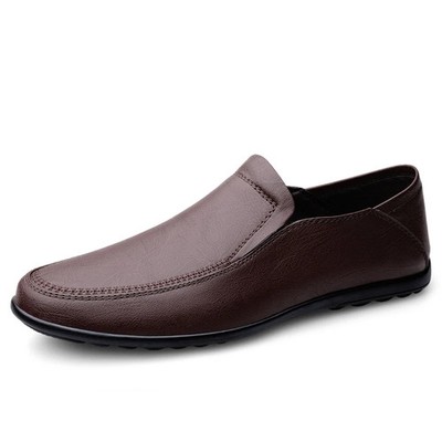 Men's Driving Shoes Loafer Leather Slip on Low-top Round-toe Handmade Shoes