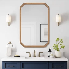 24" x 36" Rounded Corner Arch Wall Mirror with Wood Frame for Entryway, Livin...