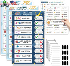 3 in 1 Bedtime/Morning/Daily Routine Chart for Kids, Magnetic Chore Chart for Ki
