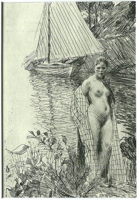 Anders Zorn ''Mein Model und mein Boot'' Radierung/Gravure 1896 im PP  30 x 40 cm
