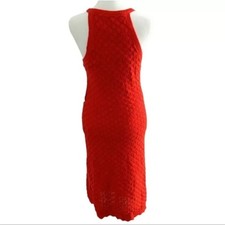 Eliza J Women's Sweater Dress M Bodycon Knit Orange Sleeveless Crochet Midi NWT