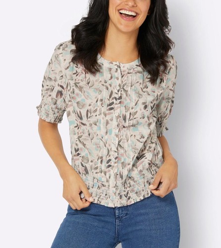 Damen Bluse Oberteil Rundhals Kurzarm sand mint Gr. 44 NEU