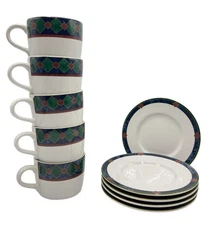 Pfaltzgraff Amalfi Classic Set Of 10 – 5 Coffee Tea Cups & 5 Saucers Italy