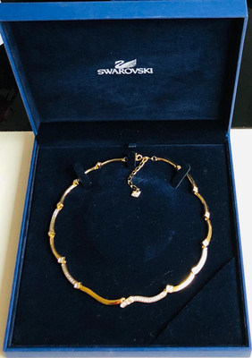 Swarovski Halskette goldfarben gelbgold-beschichtet Kristalle verstellbar Box