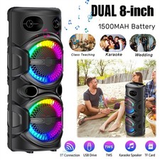Loud Portable Bluetooth Speaker Dual 8" Subwoofer Party Heavy Bass Sound System