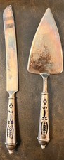 VTG Silver Steel Stainless Cake/Pie/Knife Set w/Blue Inlay