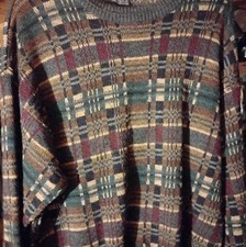 Neiman Marcus Multicolor Pure New Wool Knit Geometric Pullover Sweater L Men