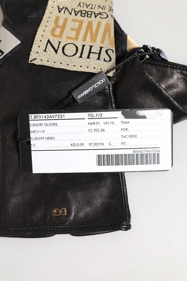 Guantes DOLCE & GABBANA Cuero Negro Moda Devoción Mitón 7.5/M PVP 530USD Foto 2 de 4