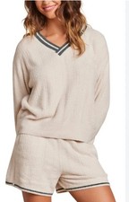 Barefoot Dreams CozyChic Knit Lounge Set Size Small 2 Piece Shorts Long Sleeve