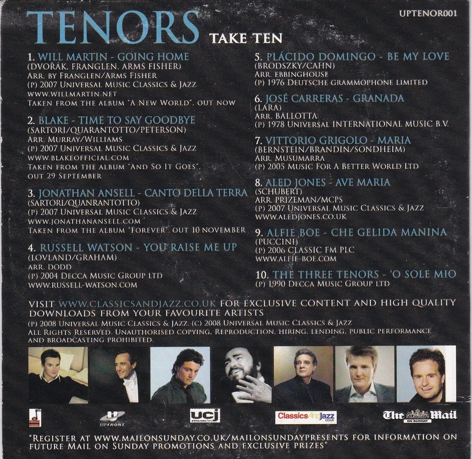 TENORS Take Ten ( THE MAIL ON SUNDAY Newspaper CD ) - Bild 2 von 3