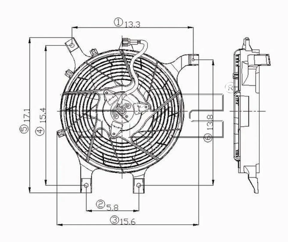 Conjunto de ventilador condensador TYC 610860 A/C para 00 Nissan Frontier Xterra - Imagem 3 de 4