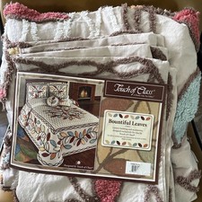 Touch Of Class Chenille Bountiful Leaves Queen Bedspread Pillowcases Neutral