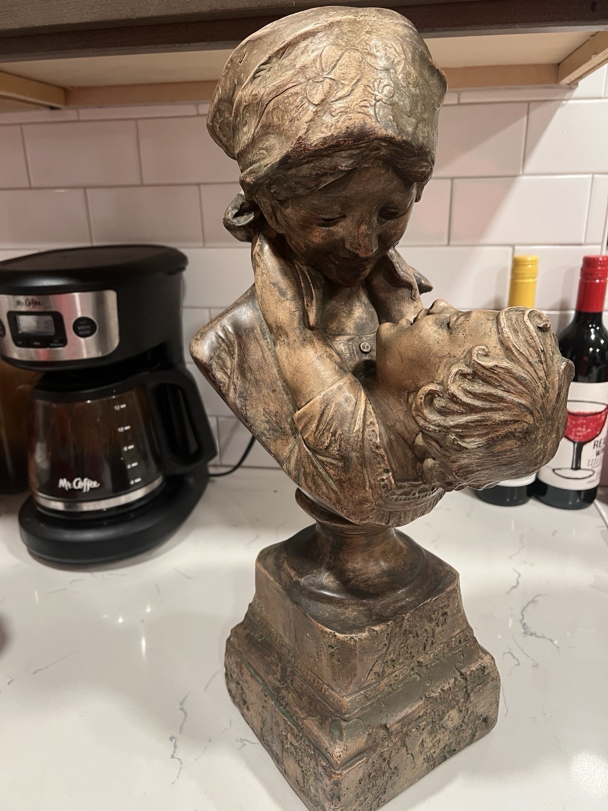 VINTAGE FABBRI ART STUDIO MOTHER AND CHILD BUST SCULPTURE  18” TALL