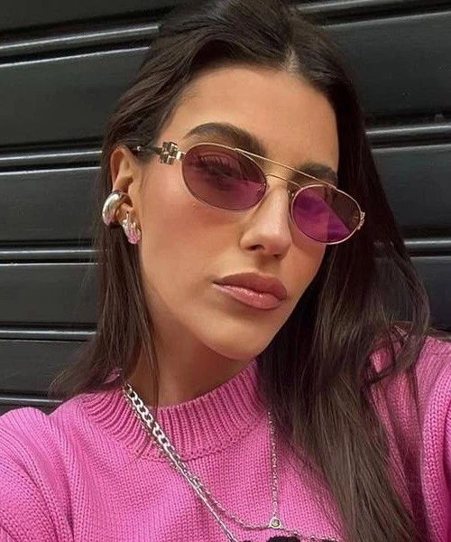 MIU MIU MU 54ZS ZVN50D Gold Pink Lens Oval Women Sunglasses AUTHENTIC